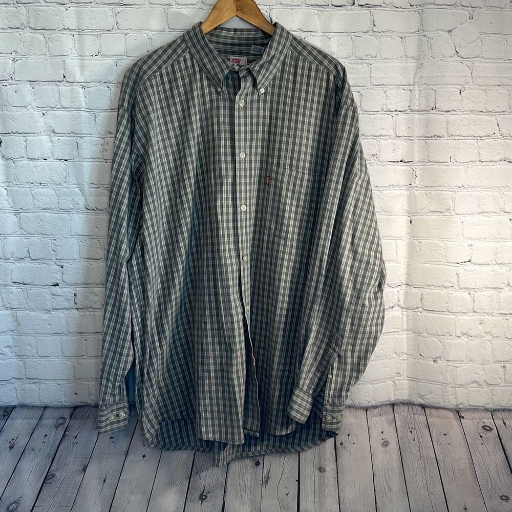Levi’s Dry Goods 2 Horse Brand Mens Gray Tan Long Sleeve‎ Button Down Shirt XL